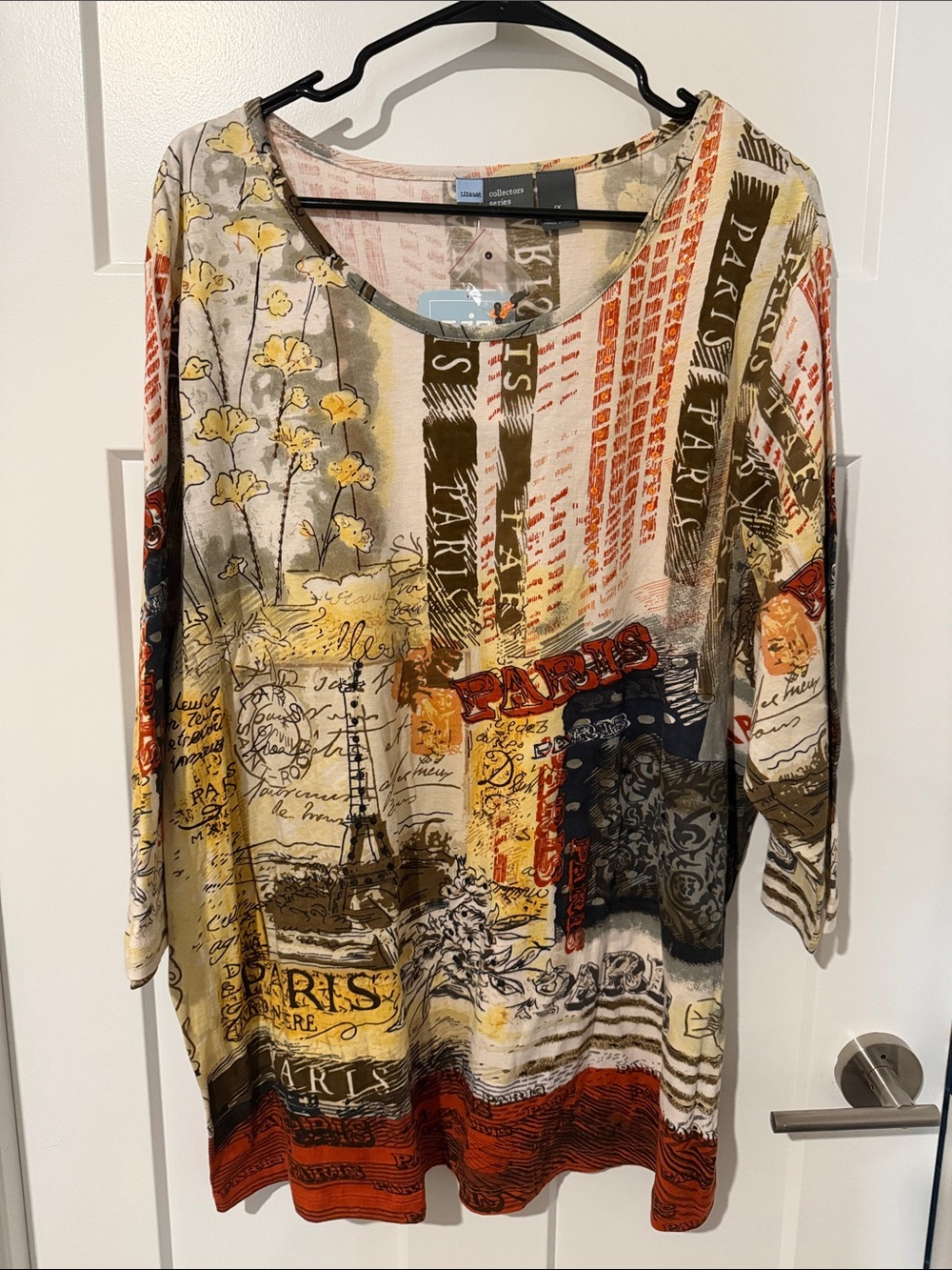 NWT Paris Motif Long Sleeve Tunic in Mustard, Olive & Rust